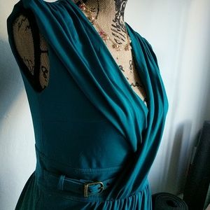 Laundry Deep Teal Slinky Deep V Dress with Buckle
